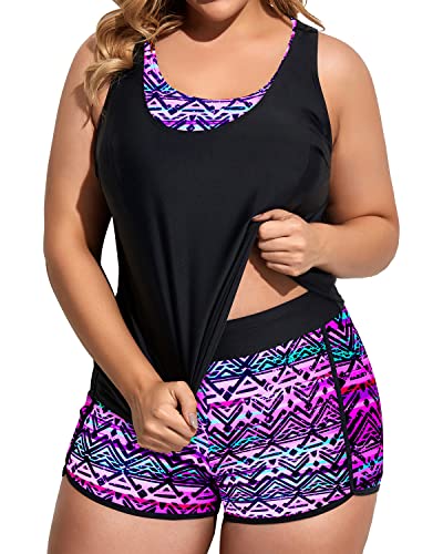 Image of Holipick Women Plus Size Swimsuits - Athletic 3 Piece Tankini with Shorts