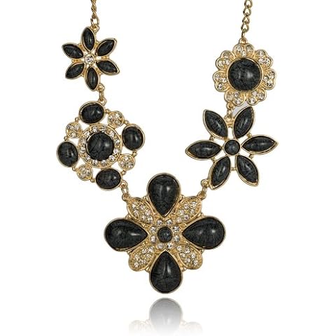 Jewelry Nexus Designer Black Flower Gold-Tone Chain Necklace Set Matching Earrings Cover