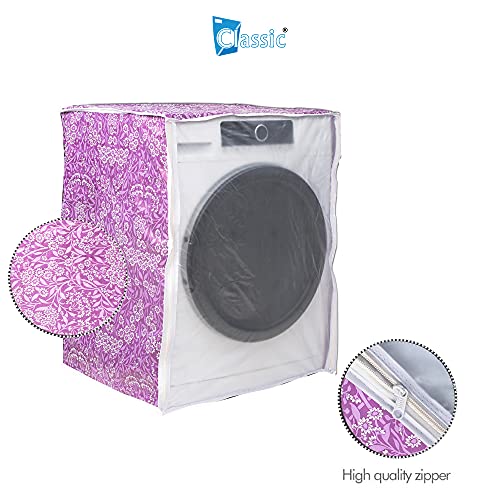 Image of Classic Front Load Washing Machine Cover Suitable For IFB 5.5 Kg, 6 Kg, 6.5 Kg (50cmsX63cmsX81cms, Purple Flower, Medium)