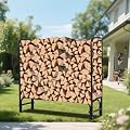 PeakPursuit 4Ft Heavy Duty Firewood Rack Outdoor with Cover, Large Steel Log Holder for Patio, Backyard, Fireplace, Weatherproof Wood Storage with Ventilated Design, Easy Assembly