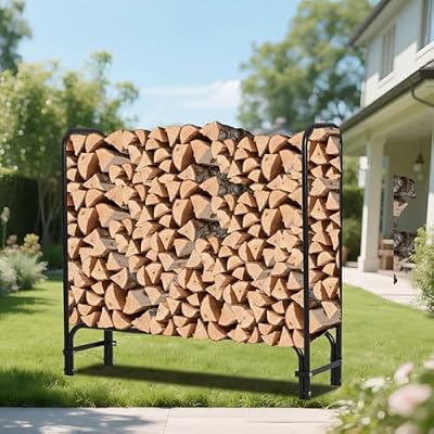 PeakPursuit 4Ft Heavy Duty Firewood Rack Outdoor with Cover, Large Steel Log Holder for Patio, Backyard, Fireplace, Weatherproof Wood Storage with Ventilated Design, Easy Assembly