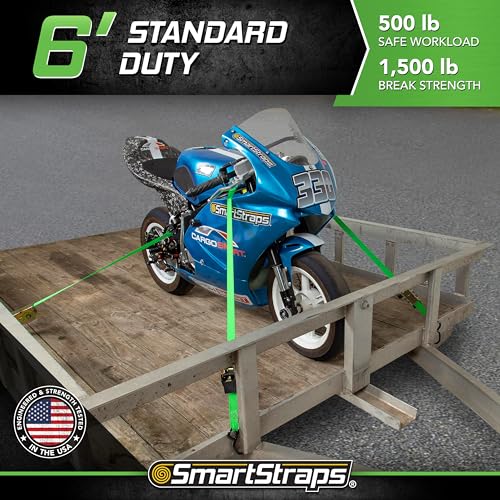Image of SMARTSTRAPS Retractable Ratchet Tie Down Straps (4 PK) 1,500lb Break Strength, 500lb Safe Work Load, Standard Duty, Secure and Haul ATVs, Lawn Tractors, Cargo, Boxes and Other Small Equipment
