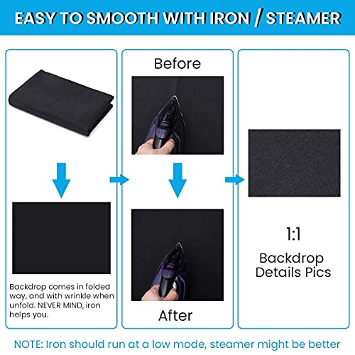 Mountdog 6.5 X 10Ft Black Backdrop Background For Photography, Polyester Fabric Chromakey Black Photo Backdrop Curtain Background Screen Collapsible Seamless For Photo Video Studio(Stand Not Included) #TOP4