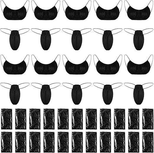 Diamonddeal 100 Pcs Disposable Underwear for Women, Disposable Bras and Panties for Spa, Disposable Bikini T Thong and Panties for Massage Spray Tanning, Individually Wrapped Black-image-4
