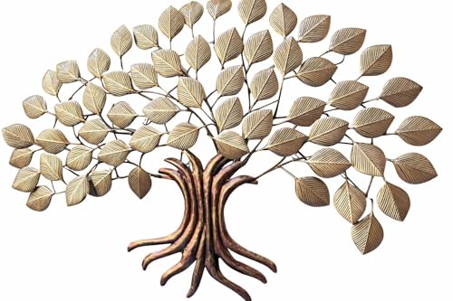 Image of Bharat Art Metal Big Tree Wall Art | Handcrafted Iron Peepal Tree Wall Hanging for Living Room, Bedroom, Hall, Office & Entrance Decor (Peepal Golden, 58 x 4 x 41 Inch) W038 B