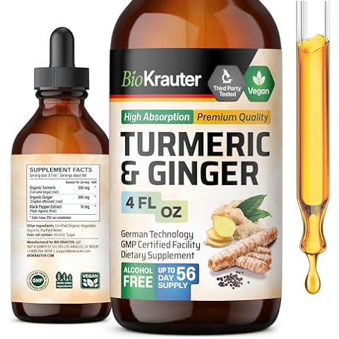 BIO KRAUTER Turmeric and Ginger Supplement Tincture - Turmeric Curcumin Immune Support Drops - Turmeric Supplement with Black Pepper - Vegan Formula - 4 Fl.Oz. Cover