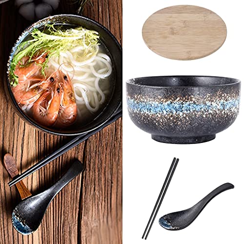 Ramen Schüssel-Set – 1500 ml Keramik-Nudelschale mit Löffel und Essstäbchen, kreatives Geschirr für Suppe und Reis