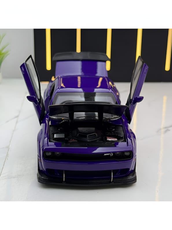 Image of Hellcat 1:32 Scale Dodge Challenger Die-Cast Metal Toy Model Car for Kids - Pull Back Mechanism, Birthday Gift for 3+ Year Old Boys (Hellcat Purple)