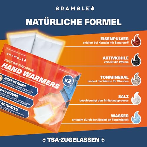 Bramble – Handwärmer (40 Paar, 80 insgesamt) – Luftaktivierte Taschenwärmer für Outdoor-Aktivitäten – Wärme in Minuten – Bis zu 10 Stunden Wärme