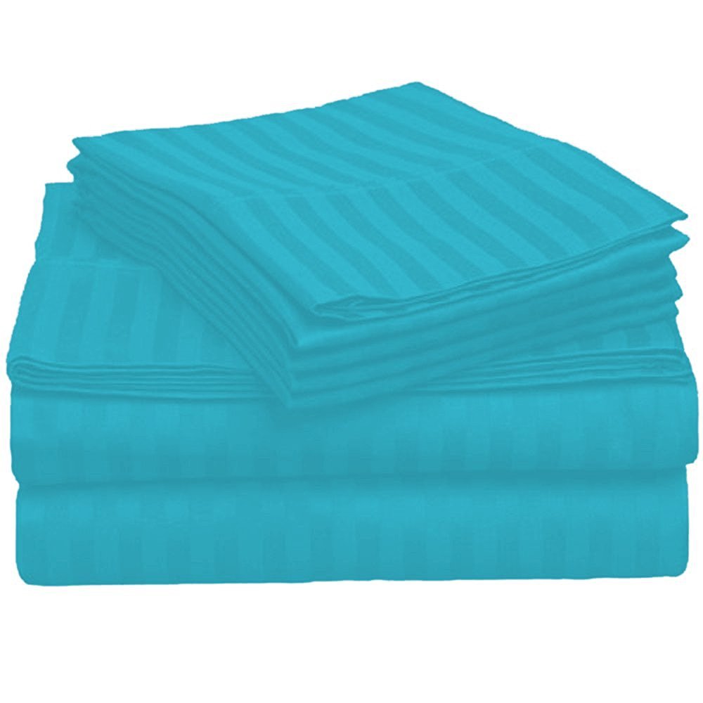 Bedding Series Sleeper Sofa Bed Sheet Set ( Stripe ) Egyptian Cotton 500 Thread Count Turquoise ( Queen Size 60"x74"x 5" )