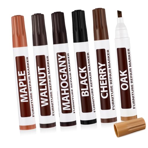 GOOHOCHY 6 Pezzi Pennarelli per Ritocchi Mobili Legno Pennarelli per Riparazione Graffi Asciugatura Rapida e Copertura per Tavoli e Mobili Usurati