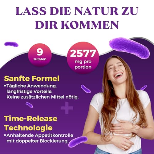 Appetitzügler für Frauen 2577mg, Hochdosiert Glucomannan aus der Konjak Wurzel, Schnell Stark Fettverbrenner, Optimiert mit Chrom, Grüntee Extrakt, Vitamin B12, Natürliche, Keto (90 Tabletten)