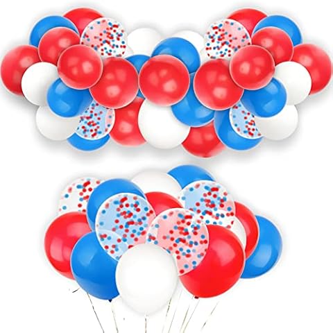 Yisscen 80 Pieces Red White Blue Balloons, 12 Inches Latex Confetti Balloons Garland Arch Kit, Helium Balloon Party Decoration for Birthday Wedding Independence Day Patriotic Anniversary Cover