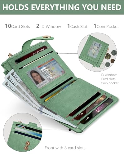 Image of Small Wristlet Wallets for Women Keychain Wristlet Wallet RFID Blocking Key Chain Wallet With Zipper Coin Pocke,2 Id Window(Mint Green)