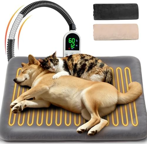 （03:30時点） NQWei ペット用ホットカーペット 70x45cm 【ペット専門家美优子監修】ペット用ヒーター 犬 猫 冬用 恒温機能 30°C〜60°C温度調節可能 13段階タイマー機能 PSE認証済み猫用ホットカーペット 過熱保護 防水難燃性 コード全て鋼管で保護 噛み癖対策 厚手 柔らか 暖房器具 寒さ対策 カバー2枚洗濯可能 犬 ヒーターマット