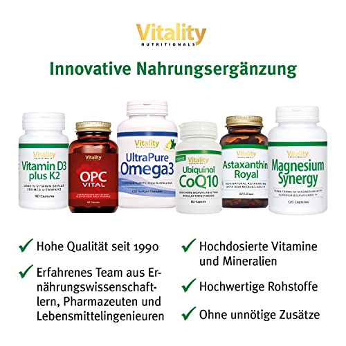 Fischöl Omega 3 Kapseln Hochdosiert mit 2000 mg Fischöl davon 800 mg EPA und 600 mg DHA pro Tag + Vitamin E (120 Stk) Ultra Pure Omega 3 Vitality Nutritionals by Vitaminexpress