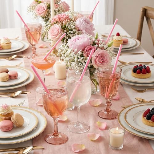 Pitillos de plástico rosa con forma de corazón 9" 12 pzas miniatura 5