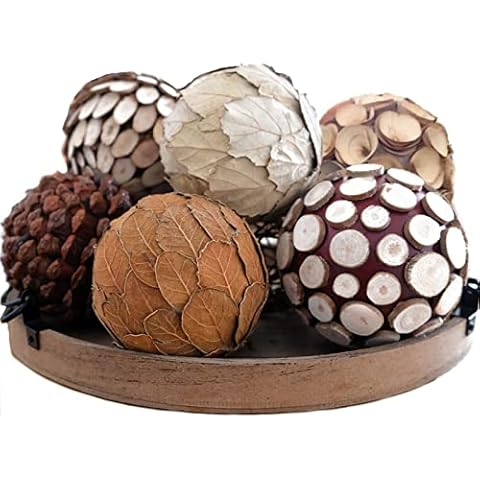 CIR OASES Decorative Filler Balls for Centerpiece, 6 PCS 3.5 Inch Natural Tone Bowl&Vase Filler Balls for Home Decoration, Dough Basket Fillers Cover