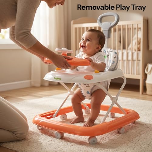 Image of Baybee Baby Walkers for 6-18 Month Baby Boy and Girl with Parental Handle | Interactive Musical Activity, Removable Play Panel & Feeding Tray, Breathable Soft Mesh Seat, Foldable Portable Design | Push Walker for kids (Pink)