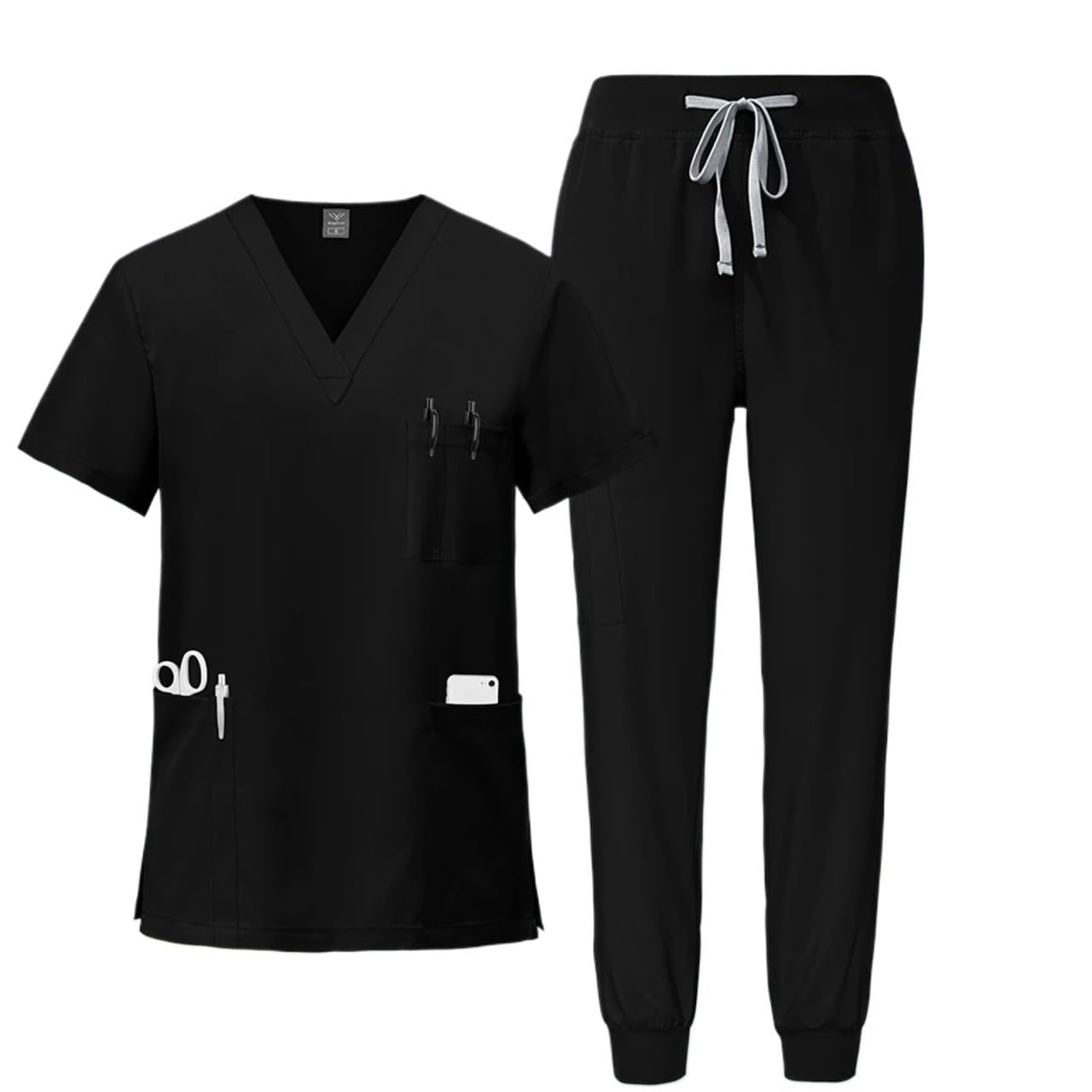 Uniforme Sanitario Unisex Uniformes médicos, Ropa de Trabajo enfermería, Camiseta con Cuello en V y Bolsillo, Pantalones Deportivos, Conjunto Uniforme quirúrgico clínico(Color 2,L)