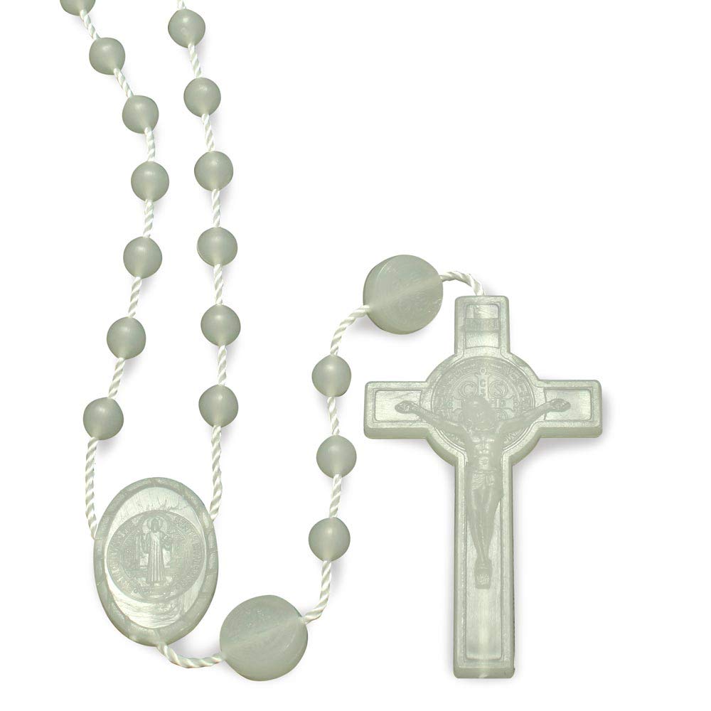 RosaryMartGlow in The Dark Plastic Rosaries St. Benedict Cross and Medals - Pack of 25 Rosaries - Made in Italy of Food Grade Nylon