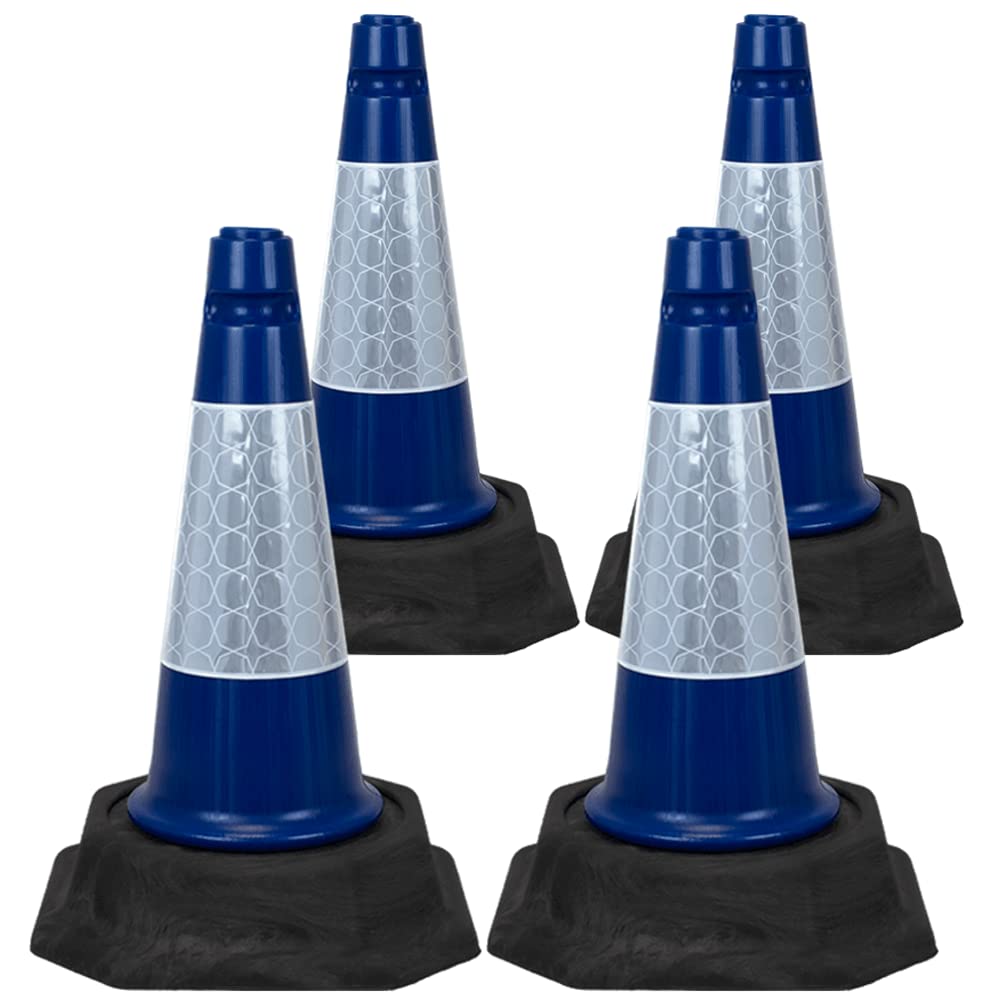 Street Solutions Uk Blue - 4 X 460Mm Tall Traffic Cones Reflective Sleeve For Indoor And Outdoor Usage, Self Weighted Cones Are Manufactured In The Uk