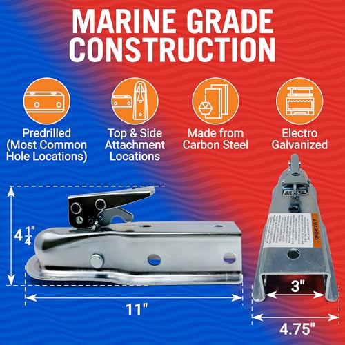 Better Boat BB-HTCH-3-5000 Trailer Coupler 2 Inch Trailer Coupler Various Trailer Tongue Widths Straight 2", 2.5 Inch Or 3 Inch Width Channel For 2 Inch Trailer Hitch Coupler Ball Boat Trailer Parts Marine Grade Class Iii 3 Inch Tongue thumb #2