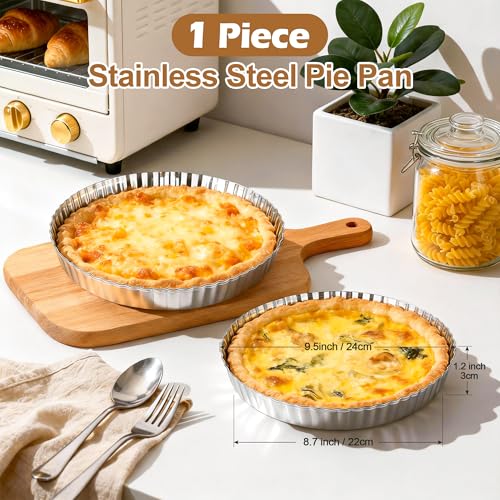 E-far 9.5 Inch Tart Pan, Stainless Steel Pie Quiche Pan Baking Dish for Oven, Reusable Pie Plate Tin with Fluted Edge & Seamless Bottom, No Leakage and Dishwasher Safe, Mirror Silver - Image 3