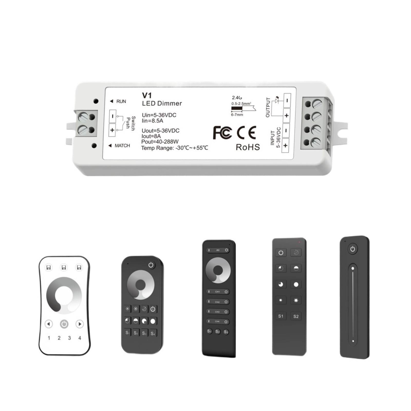Controlador de atenuación LED V1 DC 5V/12V/24V 8A PWM, interruptor + control remoto táctil for tira de luces LED monocromática COB 5050 3528(V1 and R6)