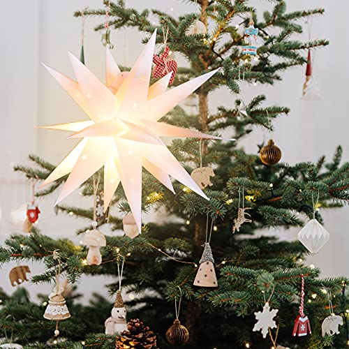 Fuchsun Moravian Pendant Star Light Christmas Hanging Light Warm White Battery Operated Pvc Paper Lantern Tree Topper With Timer For Home Decoration (17.7 Inches) #TOP2