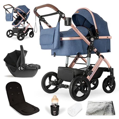Bergsteiger Nizza 3 in 1 Kinderwagen, Kombikinderwagen Komplettset, Auto-Babyschale, Babywanne & Buggy Sportsitz inklusive, Isofix Station optional