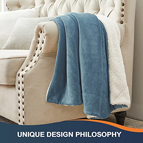 Walensee Sherpa Fleece Blanket (Throw Size 50”X60” Slate Blue) Plush Throw Fuzzy Super Soft Reversible Microfiber Flannel Blankets For Couch, Bed, Sofa Ultra Luxurious Warm And Cozy For All Seasons #TOP5