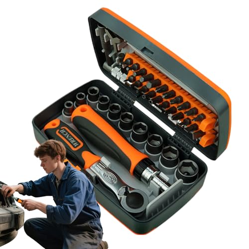 Juego de destornilladores de carraca, 38 en 1, destornillador de carraca, 10 tuercas, 22 puntas adaptador, extensión magnética para la construcción de motocicletas, coches y carpintería