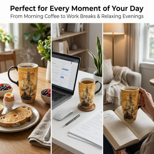 Taza de cerámica 17 oz con tapa y asa miniatura 3