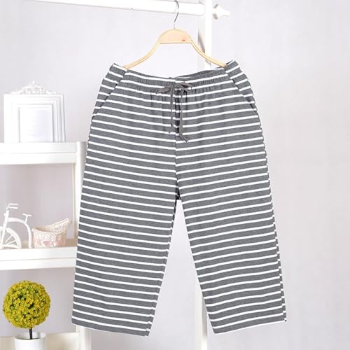Men Cotton Stripe Loose Pajama Shorts, Soft Comfy Drawstring Casual Loungewear Shorts Sleep Daily Clothes with Pockets2