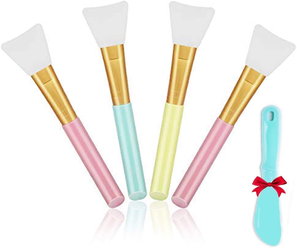 Silicone Face Mask Brush, [4 Pack]SlickMart Flexible Facial Mud Mask Brush, Hairless Soft Applicator Brushes for Applying Facial Mud Mask, Body Lotion or Mixed Mask DIY Needs(Multicolor)