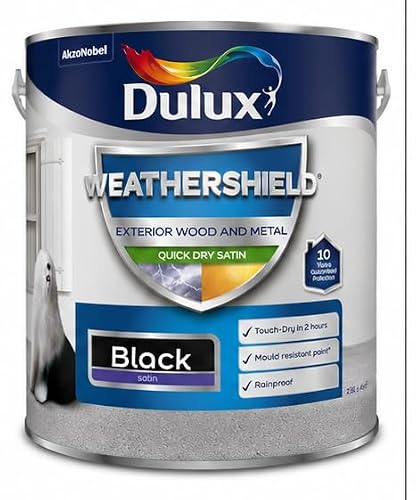 Image of Black Weathershield Quick Dry Exterior Satin Paint 2.5L | Exterior Wood and Metal Paint | Mid Sheen Weatherproof Finish | Outdoor Satin Paint for Doors Gates Railings and Window Frames