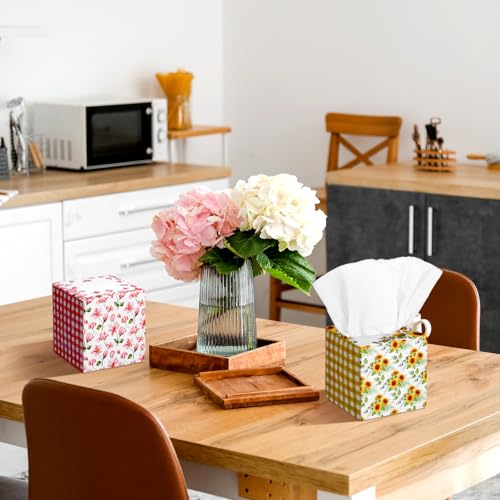 Image of Fourluoo 12 Pack Flower Facial Tissues Cube Face Boxes 600 Sheets 3 Ply | Small Square Floral Plaid Tissues Bulk for Summer Car Bedroom Supplies, Soft Tissues