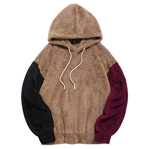 ZAFUL Fuzzy Pullover Hoodie Long Sleeve Contrast Color Fleece Outwear Sweatshirt Tops