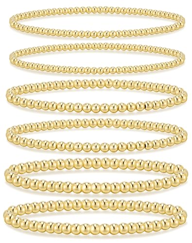 adoyi Gold Bracelets for Women 14K Gold Plated Strand Stackable Beaded Bracelet stack Set Adjustable Jewelry Sets for Women Gifts