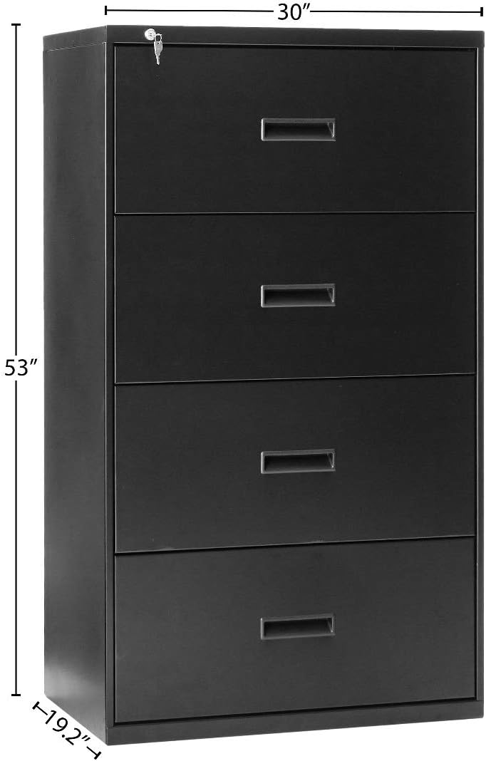 Dimensions of HON basyx 434LP Four-Drawer Lateral File