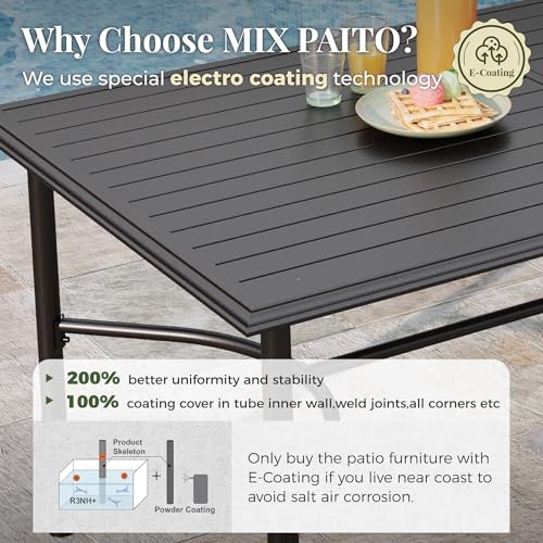 Image of MIXPATIO 7-Piece Outdoor Dining Set 6 Brown Textilene Chairs and Steel Rectangle Table with 1.97 inch Umbrella Hole for Deck Garden Backyard Lawn Poolside