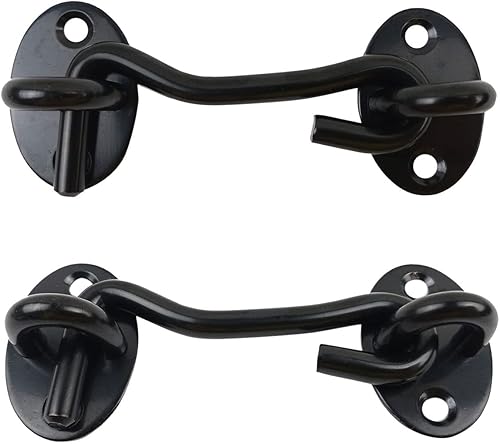 Miniatura 4 de 2 ganchos de acero inoxidable de 6 pulgadas para puerta de granero y pestillo de ojal, color negro, gancho de ventana giratorio para puerta de