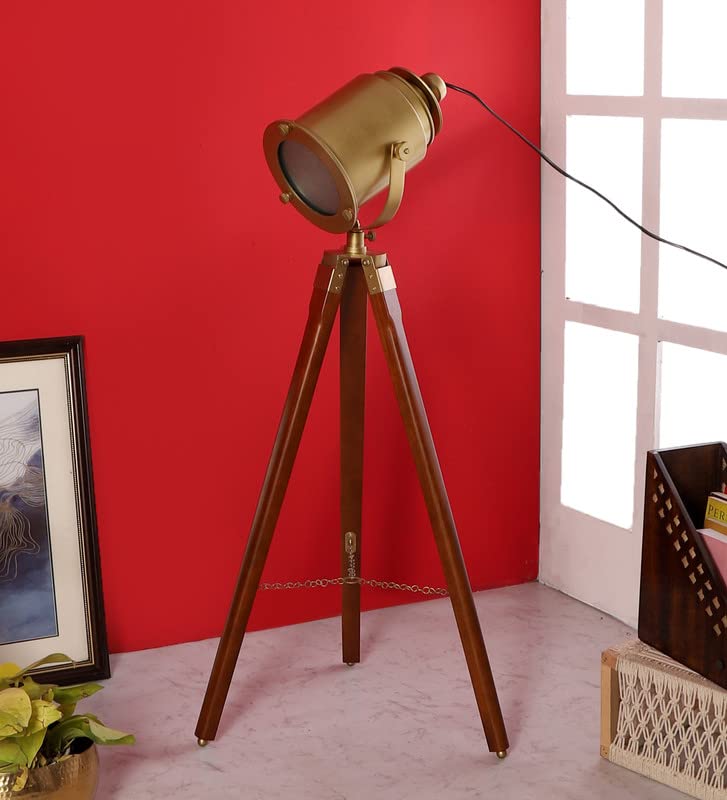 Image of PRISTINE INTERIORS Brown Fabric Shade Tripod Floor Lamp with Black Base Silver Metal Shade Tripod Floor Lamp with Beige Base (Minimalist)