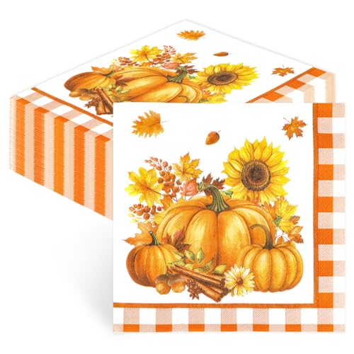 60 tovaglioli autunnali con zucca e foglie, 33 x 33 cm, decorazione natalizia, accessorio per feste, decorazione autunnale, zucca, autunno, decorazione da tavolo