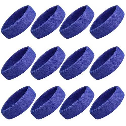 Image of Sweatbands Sport Headbands for Men & Women, 12 Pcs Sweat Head Bands Moisture Wicking Sport Headband Cotton Sweatbands for Basketball, Athletic Exercise, Running