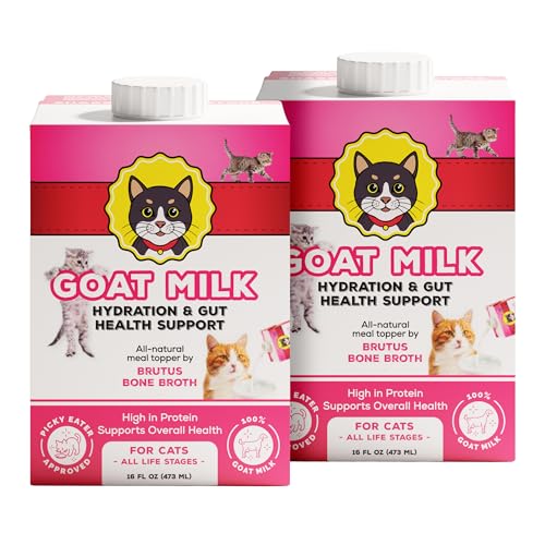 Brutus Broth Goat Milk for Cats - Meal Topper and Hydration Support 100% Pure Single Ingredient Goat Milk Ready to Serve Liquid for All Life Stages 16 fl oz (2-Pack)