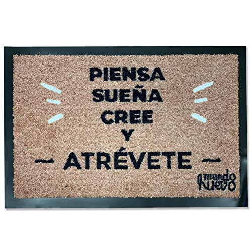 mundohuevo: Felpudo Original Piensa, sueña, cree y atrevete. Fibra de Coco sintético. 60x40 cm