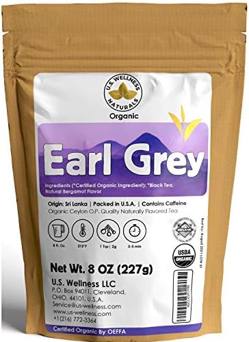 Earl Grey Tea, FLORAL & CITRUSY, Natural Bergamot Flavor Blended with ORGANIC Loose Leaf Tea, 110+ Cups, 8oz, ORGANIC CEYLON, OP Grade Tea, U.S.A Processed & Quality Control