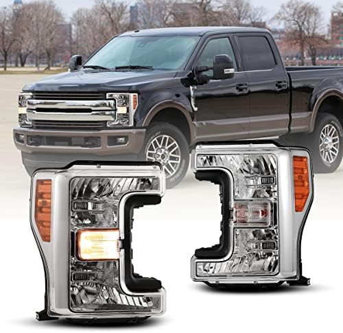I1MOTOR Headlights Assembly Pair Compatible with [2017 2018 2019 FORD F-250 350 450] SUPER DUTY Headlight (Chromed/Amber Reflector/Clear Lens) Driver and Passenger Side